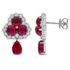 Created Forever 4 4/5ct Tgw Created Ruby And 1 1/10ct Tw Lab-grown Diamond Drop Earrings In 14k Whit In White