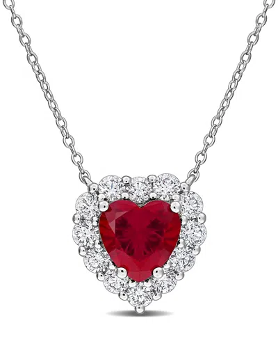 Created Forever 4.32 Ct. Tw. Lab-grown Diamond & Lab-grown Created Ruby Silver Pendant In Transparent