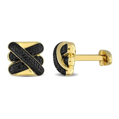 Created Forever 4/5ct Tdw Black Diamond Crossover Cufflinks In Yellow Silver In Multi