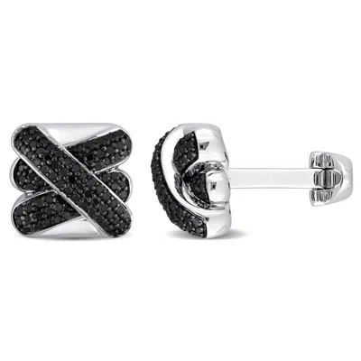 Created Forever 4/5ct Tdw Black Diamond Square Crossover Cufflinks In Black Rhodium Silver In Multi