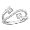 Created Forever 4/5ct Tw Princess-cut Lab-grown Diamond 2-stone Crossover Ring In 14k White Gold In White