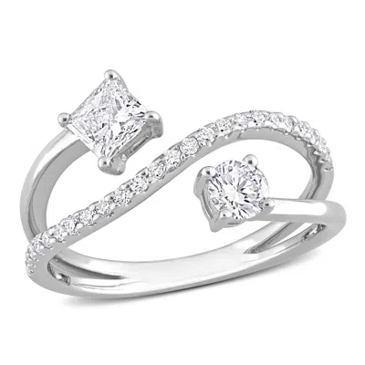 Created Forever 4/5ct Tw Princess-cut Lab-grown Diamond 2-stone Crossover Ring In 14k White Gold In Silver