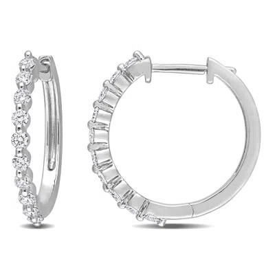 Created Forever 5/8ct Tw Lab-grown Diamond Hoop Earrings In Platinum Silver