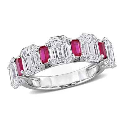 Created Forever 5ct Tw Lab-grown Diamond And 1ct Tgw Created Ruby Semi-eternity Ring In 14k White Go In Metallic