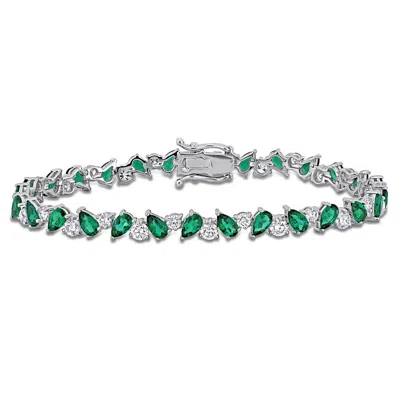 Created Forever 6 2/5ct Tgw Created Emerald And 2 7/8ct Tw Lab-grown Diamond Bracelet In 14k White G In Green