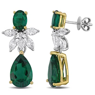 Created Forever 6 4/5ct Tgw Created Emerald And 1 5/8ct Tw Lab-grown Diamond Drop Earrings In 14k Tw In ["two Tone"]
