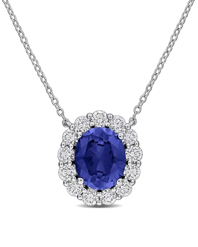 Created Forever 6.90 Ct. Tw. Lab-grown Diamond & Lab-grown Created Blue Sapphire Silver Pendant In Transparent