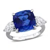 Created Forever 6ct Tgw Created Blue Sapphire And 1 1/2 Lab-grown Diamond 3-stone Ring In 18k White In White