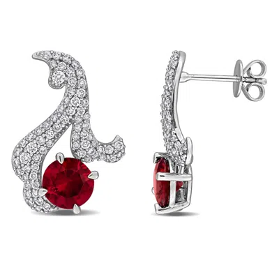 Created Forever 7/8ct Tw Lab-grown Diamond And 4 7/8ct Tgw Garnet Earrings In 14k White Gold In ["white"]