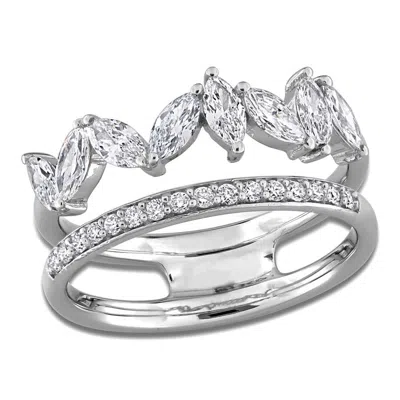 Created Forever 7/8ct Tw Marquise-cut And Round Lab-grown Diamond Open Design 2-row Fashion Band In  In Metallic