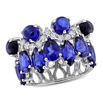 Created Forever 8 5/8ct Tgw Created Blue Sapphire And 5/8ct Tw Lab-grown Diamond Ring In 14k White G In Brown