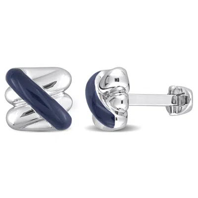 Created Forever Crossover Design Blue Enamel Cufflinks In Sterling Silver In Multi