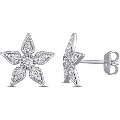 Created Forever Lab-grown Diamond Flower Stud Earrings In Silver