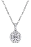 Created Forever Lab-grown Diamond Halo Pendant Necklace In Silver