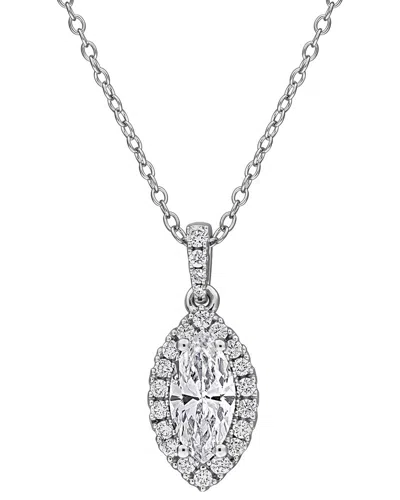 Created Forever Silver 0.75 Ct. Tw. Lab-grown Diamond Halo Pendant In Metallic