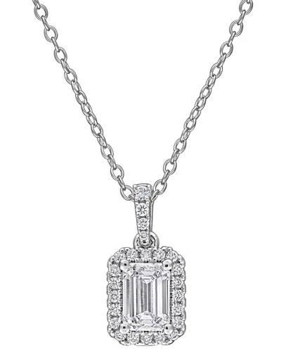 Created Forever Silver 0.85 Ct. Tw. Lab-grown Diamond Halo Pendant In Transparent