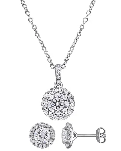 Created Forever Silver 1.64 Ct. Tw. Lab-grown Diamond Pendant & Earrings Set In Metallic