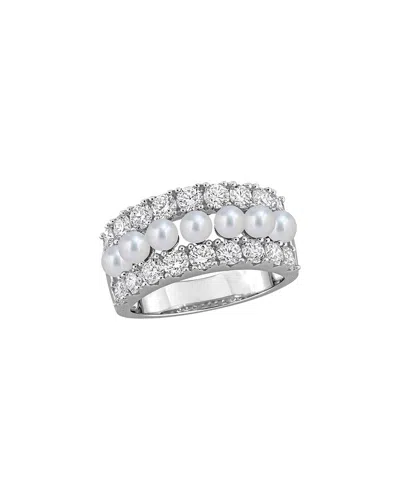 Created Forever Silver 1.80 Ct. Tw. Lab-grown Diamond & 3.5-4 Mm Pearl Ring
