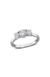 Created Forever Sterling Silver Lab Grown Diamond 3-stone Engagement Ring In Silver