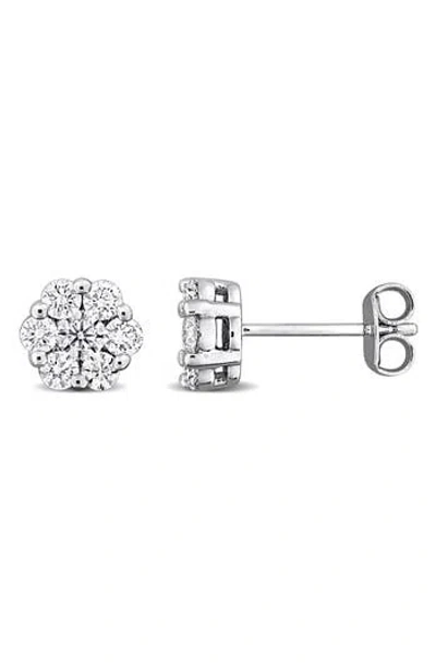Created Forever Sterling Silver Lab Grown Diamond Halo Stud Earrings In Metallic