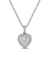 Created Forever Sterling Silver Lab Grown Diamond Heart Halo Pendant Necklace In Silver