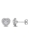 Created Forever Sterling Silver Lab Grown Diamond Heart Halo Stud Earrings In Silver