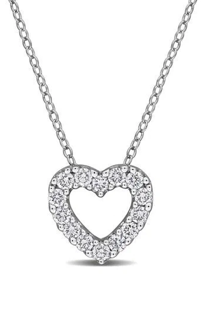 Created Forever Sterling Silver Lab Grown Diamond Open Heart Pendant Necklace