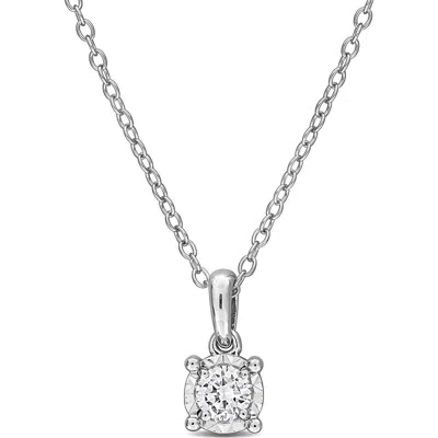 Created Forever Sterling Silver Lab Grown Diamond Solitaire Pendant Necklace In Metallic