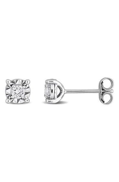 Created Forever Sterling Silver Lab Grown Diamond Solitaire Stud Earrings In Metallic