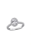 Created Forever Sterling Silver Oval Lab Grown Diamond Halo Engagement Ring In Silver
