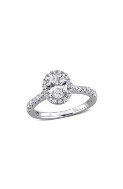 CREATED FOREVER CREATED FOREVER STERLING SILVER OVAL LAB GROWN DIAMOND HALO ENGAGEMENT RING