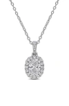 Created Forever 1ct Tgw Oval And Round-cut Lab Grown Diamond Halo Pendant With Chain In Sterling Sil In Silver