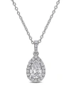 Created Forever 1ct Tgw Pear-shaped And Round-cut Lab Grown Diamond Halo Pendant With Chain In Sterl In Metallic
