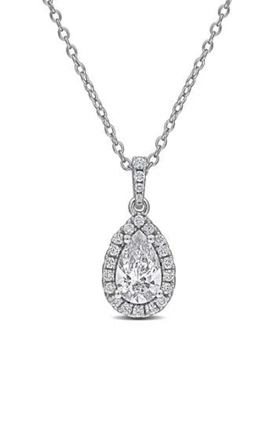 CREATED FOREVER CREATED FOREVER STERLING SILVER PEAR CUT LAB GROWN DIAMOND HALO PENDANT NECKLACE