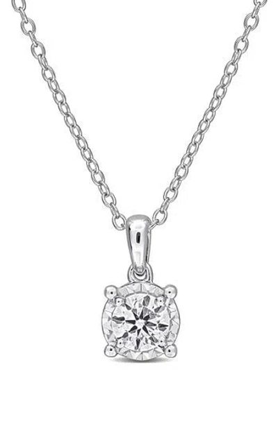 Created Forever Sterling Silver Round Lab Grown Diamond Pendant Necklace In Metallic