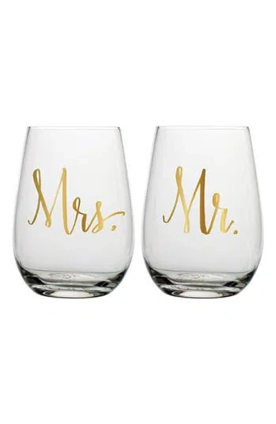 Creative Brands Mr & Mrs Stemless Set Of 2 Wine Glasses In Transparent