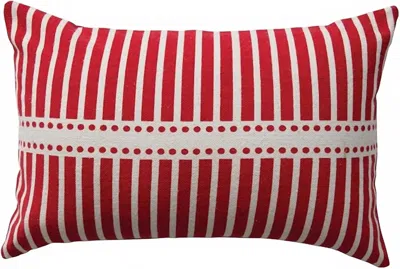 Creative Co-op Cotton Chambray Lumbar Pillow With Stripes In Red/ White