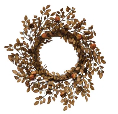 Creative Co-op Faux Leaf Wreath With Pinecones And Rose Hips In Multi Color