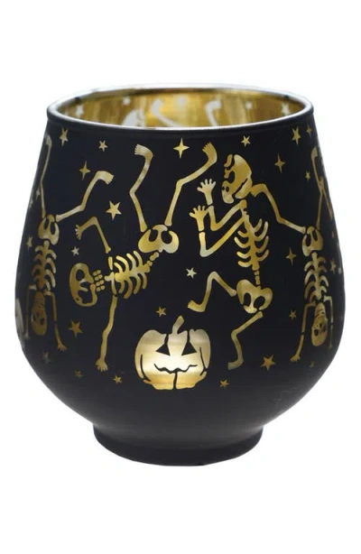 Creative Co-op Laser Etched Skeletons Votive Holder In Black
