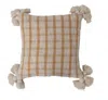 Creative Co-op Square Woven Cotton Slub Plaid Pillow With Tassels In Mustard/ Cream
