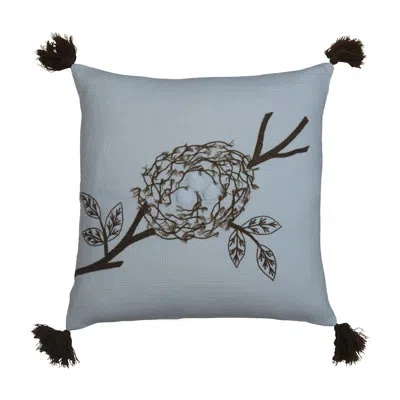 Creative Co-op 18" Square Cotton Embroidered Pillow With Nest & Tassels