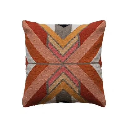 Creative Co-op 20 Inches Square Woven Cotton Pillow With Chevron Pattern, Multicolored