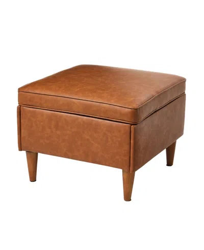 CREATIVE CO-OP 23.7" SOLID WOOD ATLEY UPHOLSTERED MODERN OTTOMAN