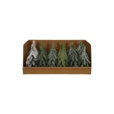 Creative Co-op 24-piece Faux Tall Evergreen Trees With Natural Wood Slice Base In Ice