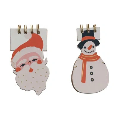 Creative Co-op 2-piece Handmade Paper Diecut Santa And Snowman Shaped Spiral Notebook