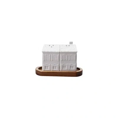 Creative Co-op 2-piece Stoneware House Shaped Salt And Pepper Shakers In Multicolor