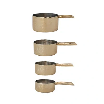 Creative Co-op 4-piece Stainless Steel Measuring Cups With Etched Flowers And Twig Shaped Handles In Brass