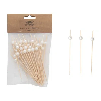 Creative Co-op 50‑piece Bamboo Single‑use Picks With Faux Pearl Handles In White