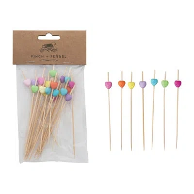 Creative Co-op 50‑piece Bamboo Single‑use Picks With Heart‑shaped Handles In Multi