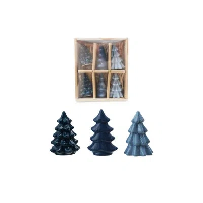 Creative Co-op 6-piece Stoneware Trees In Blue
